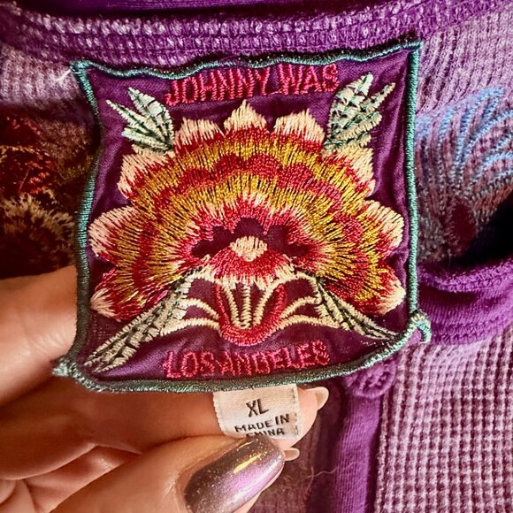 Johnny Was Ulla Raw Seam Henley Thermal Top in Purple XL - Picture 5 of 8